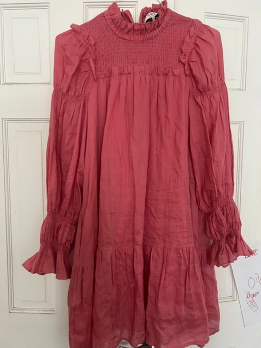 Sea New York Pink Long Puff Sleeved Ruffle Dress, Size 8 (runs large)